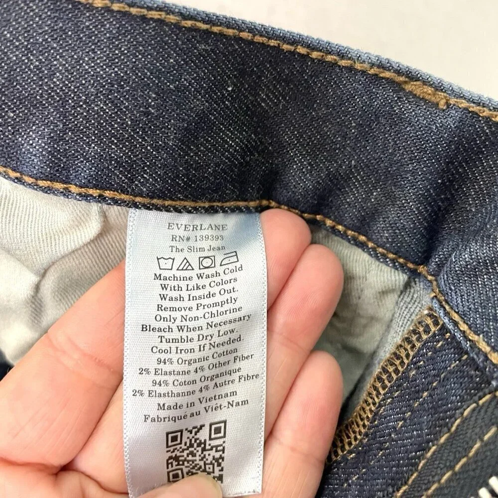 Everlane Uniform Slim 4 Way Stretch Jeans Dark Wash Organic Cotton size 34x30